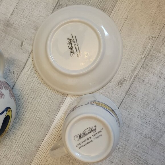 Williamsburg Chowning's Tavern  Peacock Tea Set With Teapot Two Cups & Saucers - Picture 14 of 16